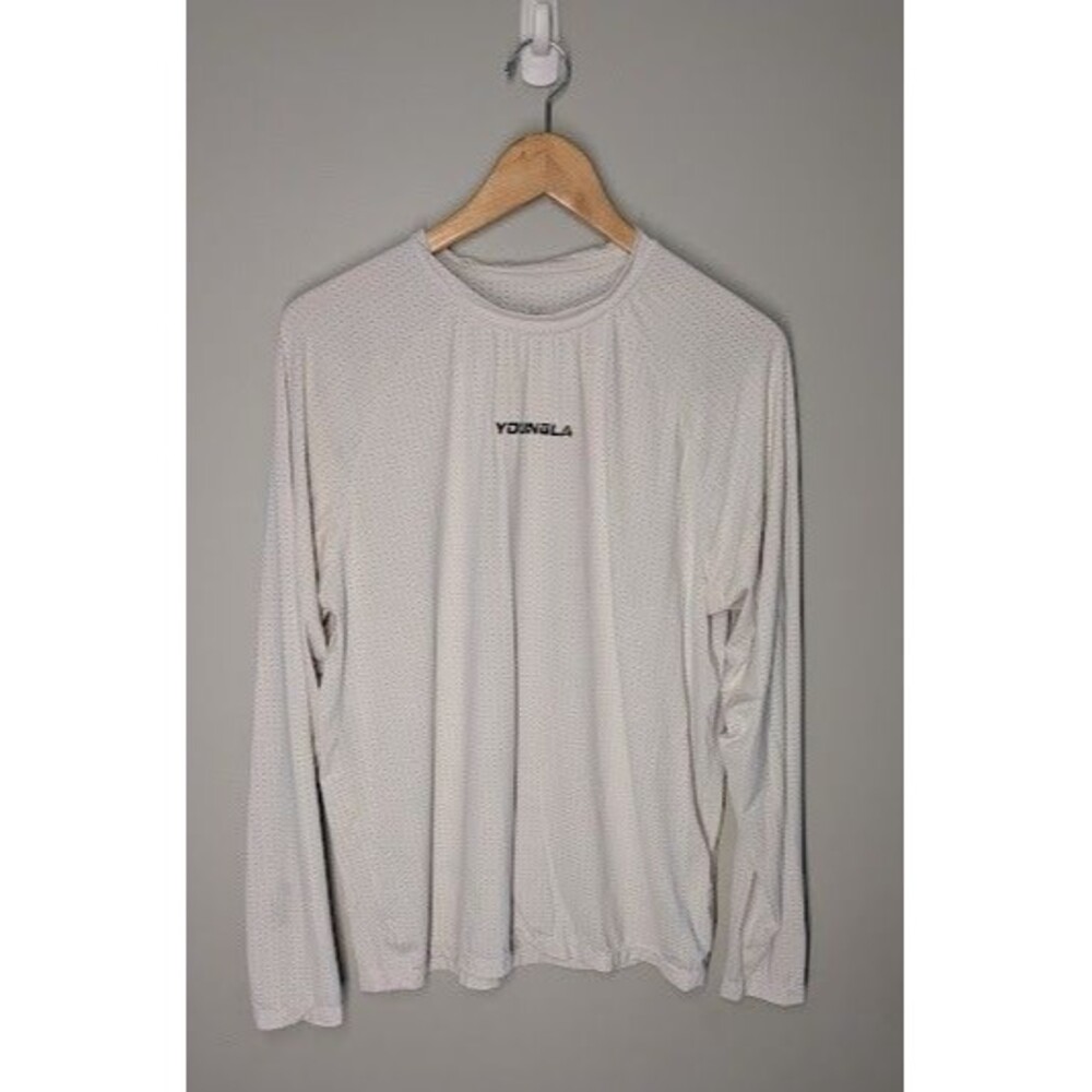 YoungLA Shirt Mens L White Perforated Long Sleeve Performance Lightweight L/S